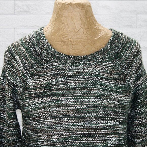 DEREK HEART Sweater Knit Marled Green Black Variegated Pullover Pleated M - Picture 2 of 12